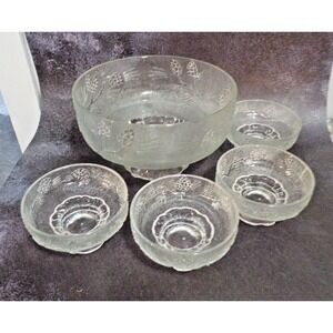 Tiara Indian Frosted & Footed Pinecone Salad Bowl 4 Footed Matchin Serving Bowls